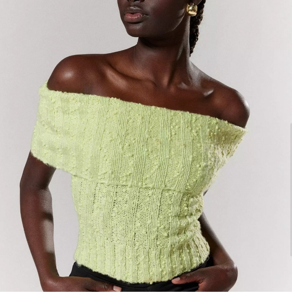 Urban Outfitters Light Green Off-Shoulder Sweater